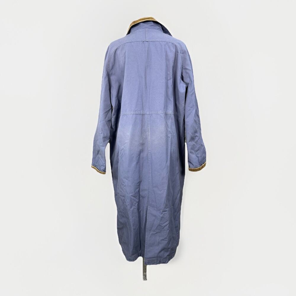 LL Bean Chore Duster Coat Womens Large Blue Canvas Barn Jacket Aztec Lined - Picture 3 of 14